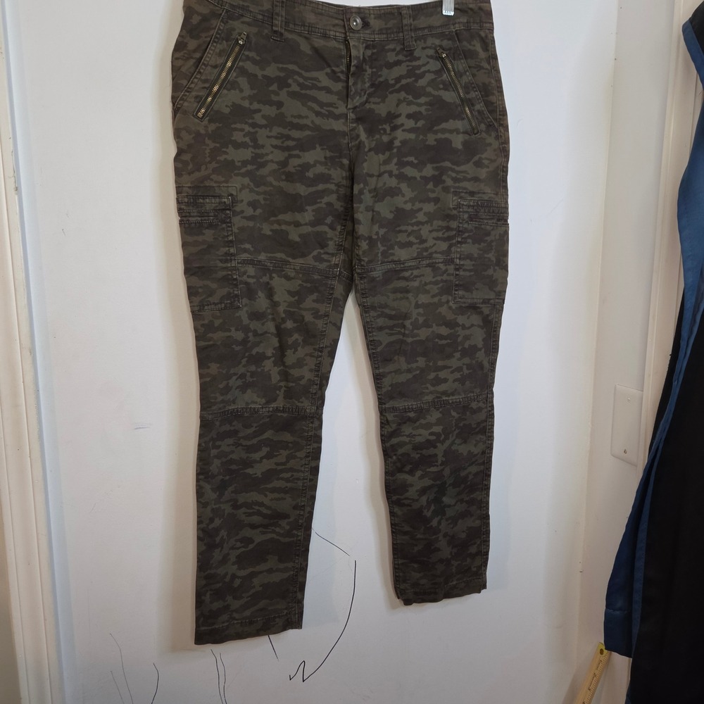 Faded Glory Womens Camo Cargo Pants Green Camouflage Size 12 Zipper Utility
